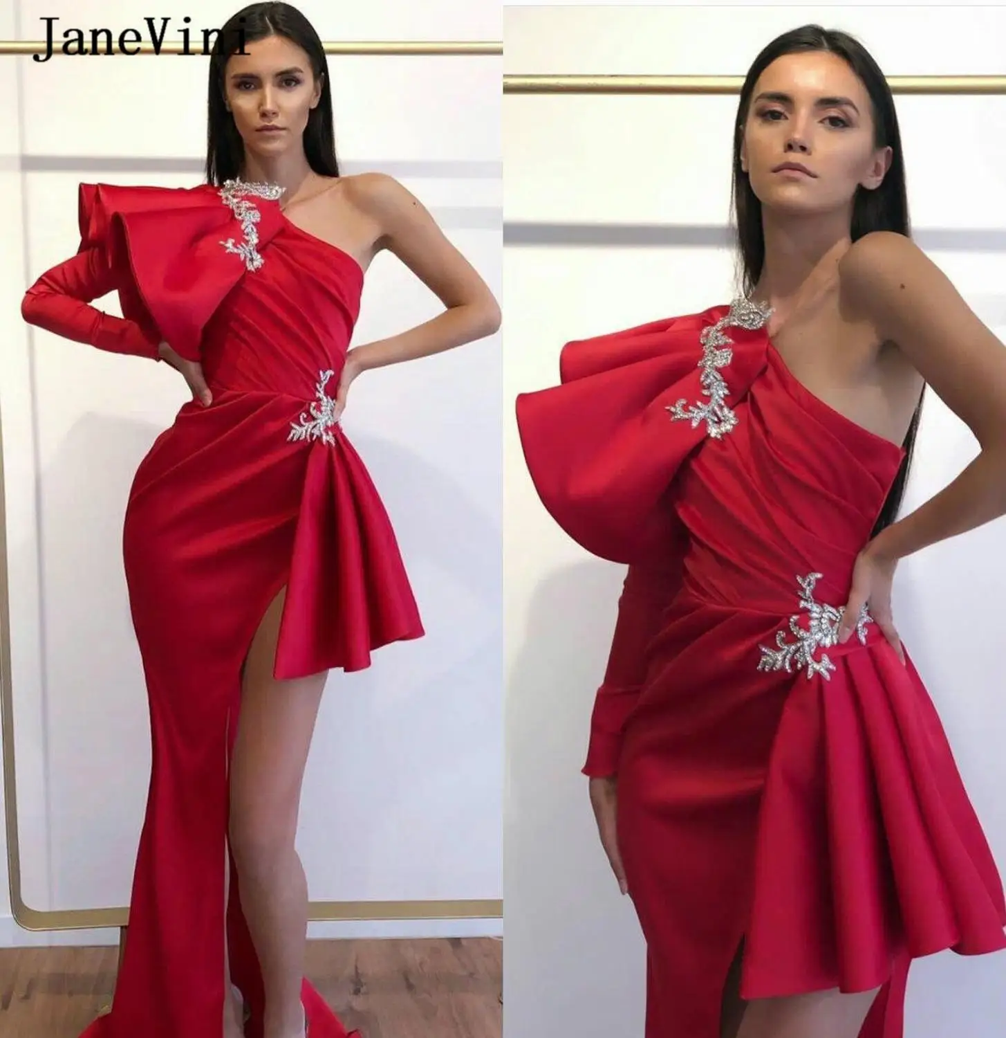 Соблазнительные вечерние платья с одним открытым плечом jaevini 2020 длинным рукавом