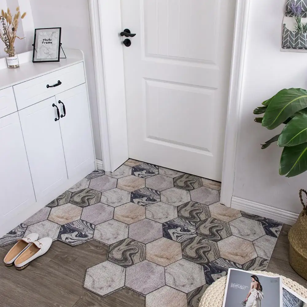 Carpet Mat PVC Doormat Bedroom Living Room Kitchen Mat Hexagon Non-Slip Dustproof Doormat Home Decor Mat Can Be Cut Carpet