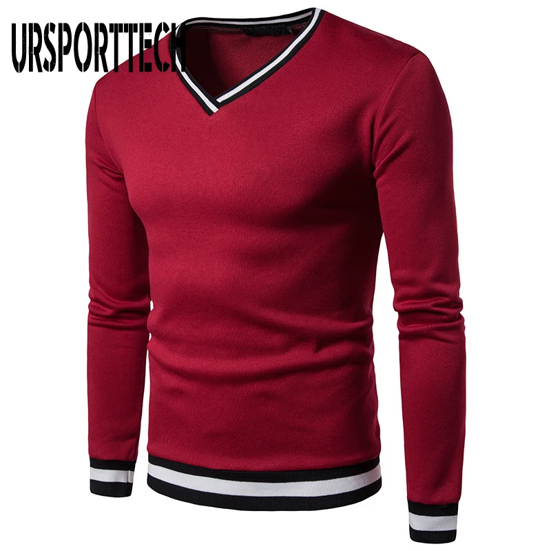 

URSPORTTECH T shirt Men Big Size Long Sleeve V-neck Solid Sexy Full Sleeve T shirt Men Casual Shirts For Men Patchwork Tops Tees