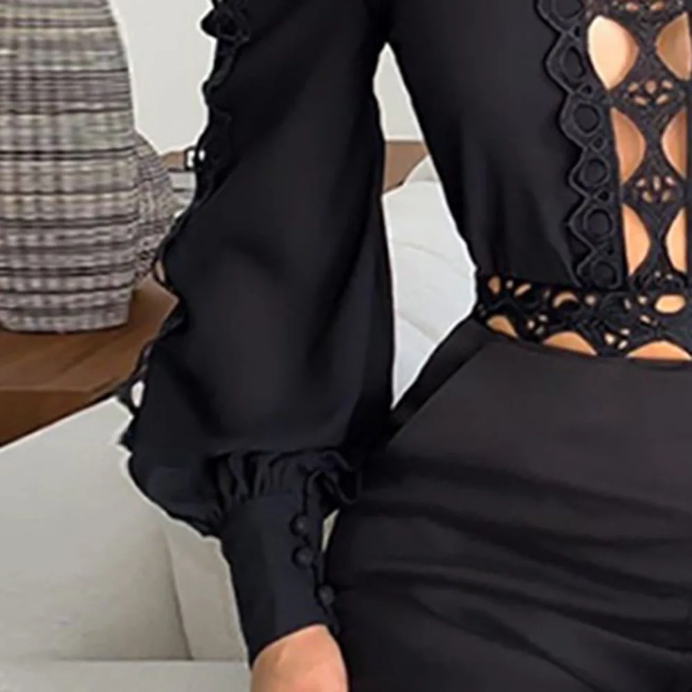 Женский кружеввечерние комбинезон с длинными рукавами фонариками и шортами| |