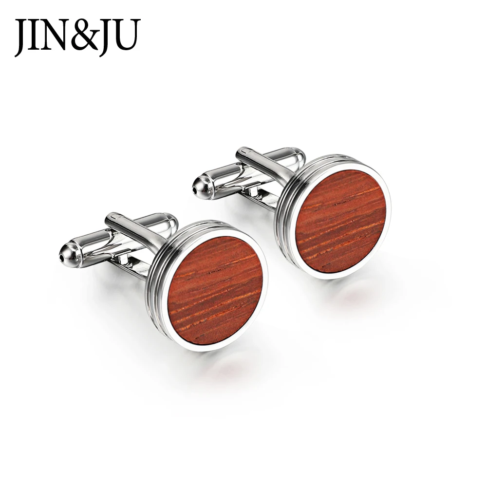 JIN& JU Новые запонки с деревянными элементами для мужчин прекрасный подарок манжеты пуговицы высокое качество круглые деревянные Запонки модные украшения с подарочной коробкой