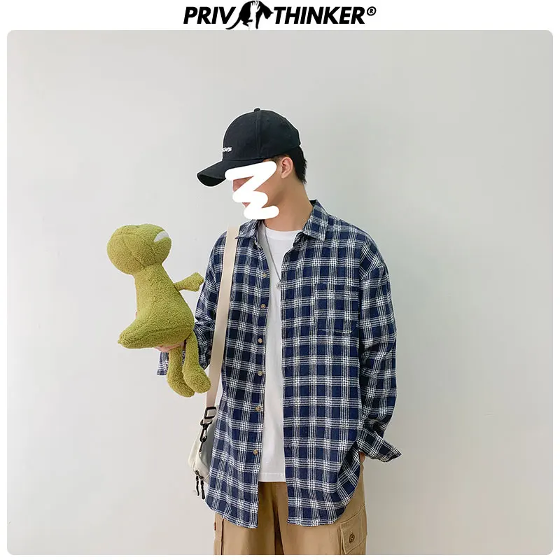 Privathinker, мужские, женские клетчатые повседневные рубашки, мужские, s Harajuku, однобортные, осень, рубашки, мужские, большие размеры, с длинным рукавом, одежда