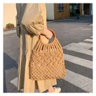 Повседневные плетеные женские сумочки с вырезами, соломенные ручные сумки с деревянными ручками, ажурная летняя пляжная сумка, вместительные тоуты, кошельки, 2021