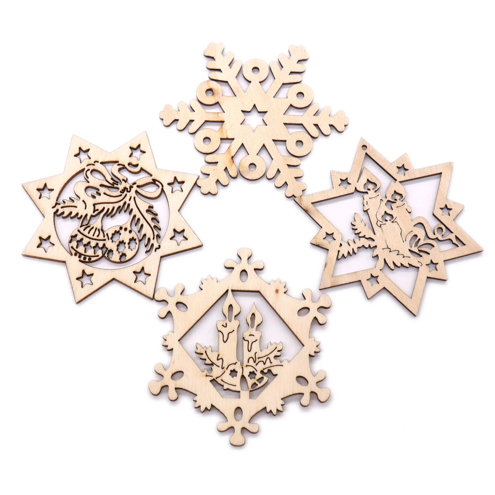 

10 шт., деревянные подвесные украшения в форме снежинки для рождественской елки
