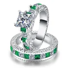 Женское Обручальное кольцо с фианитом, обручальное кольцо с двойным зеленым и синим кубическим цирконием