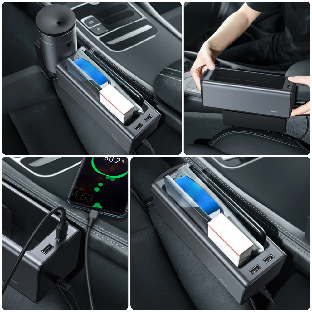 

Armrest Console Organizer Cup Holder Phone Holder 2 USB Car Seat Container