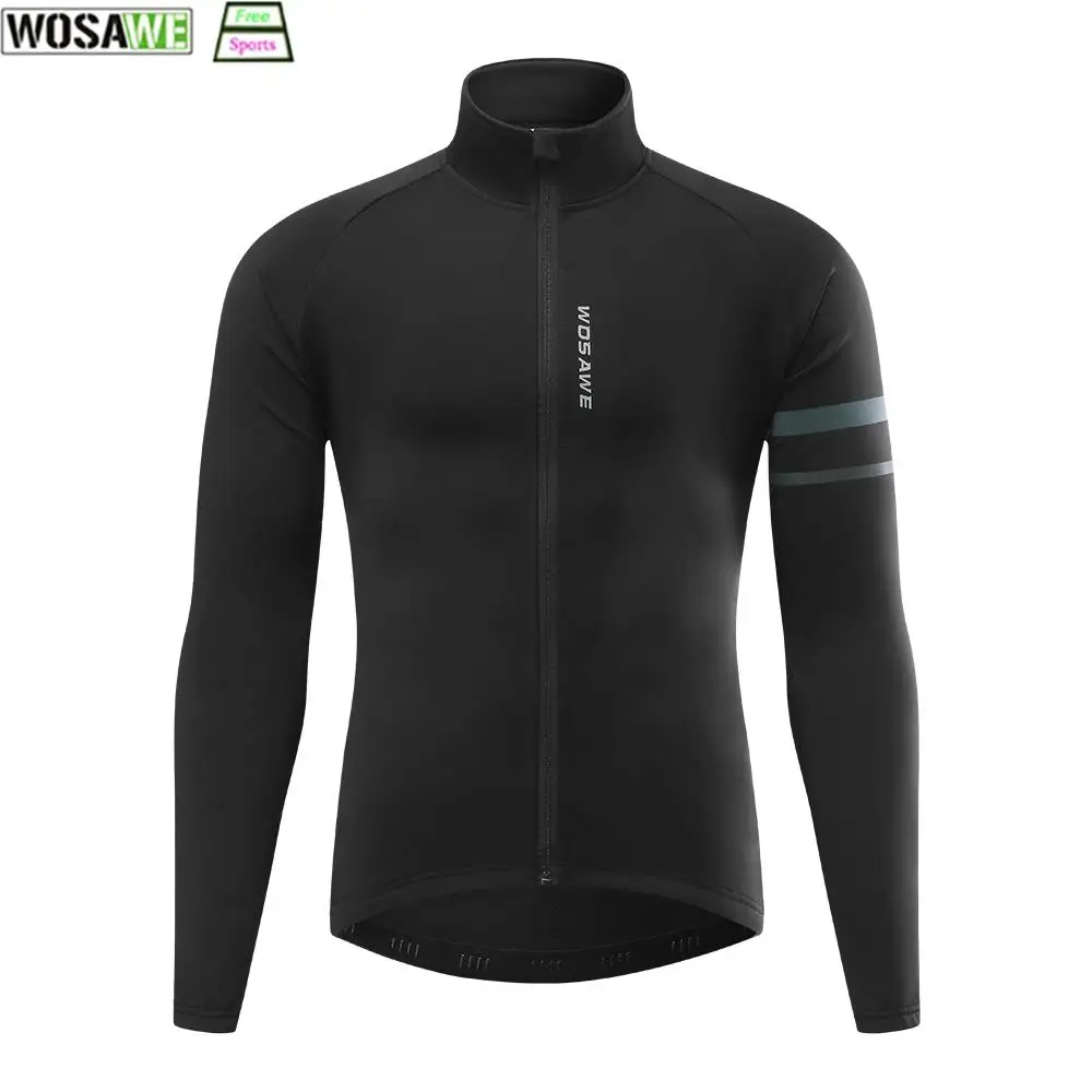 

WOSAWE Winter Jaccket Thermal Fleece Men Cycling jacket Long Sleeve Cycling Bike Clothing Black