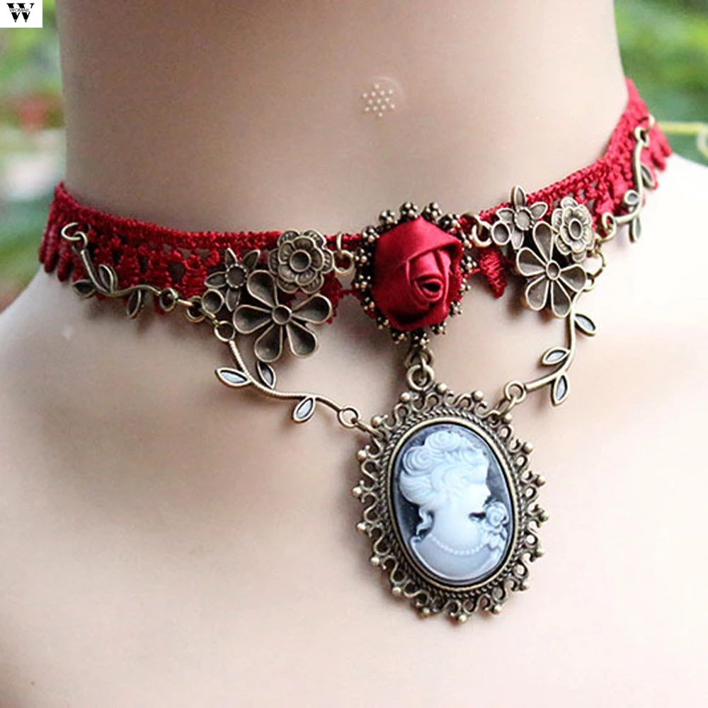Ожерелье-чокер с красной кружевной полосой Женский ошейник ювелирные изделия