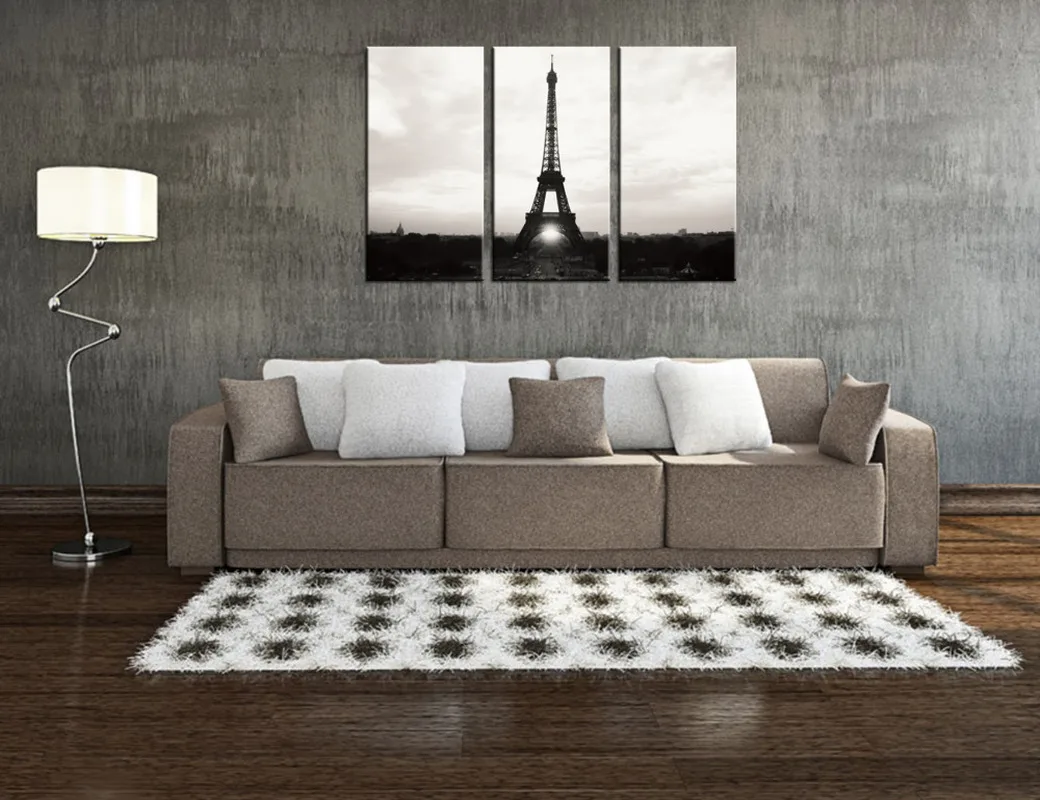 

Landscape Canvas Painting Eiffel Tower Wall Art Poster 3 Pieces Black and White HD Print Home Decor Modern Picture