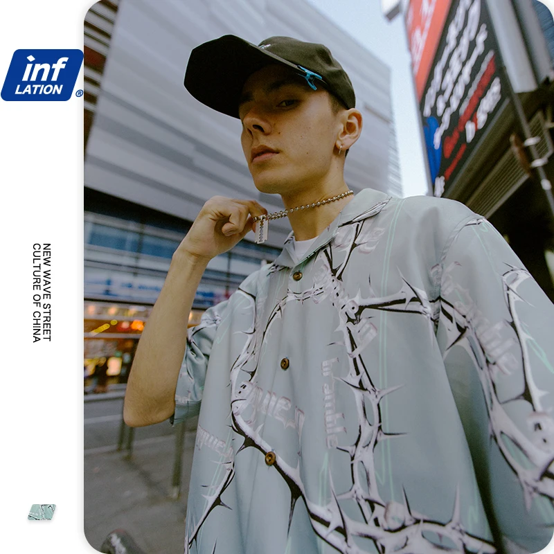 Мужская гавайская рубашка INFLATION летняя уличная с короткими рукавами и цифровой