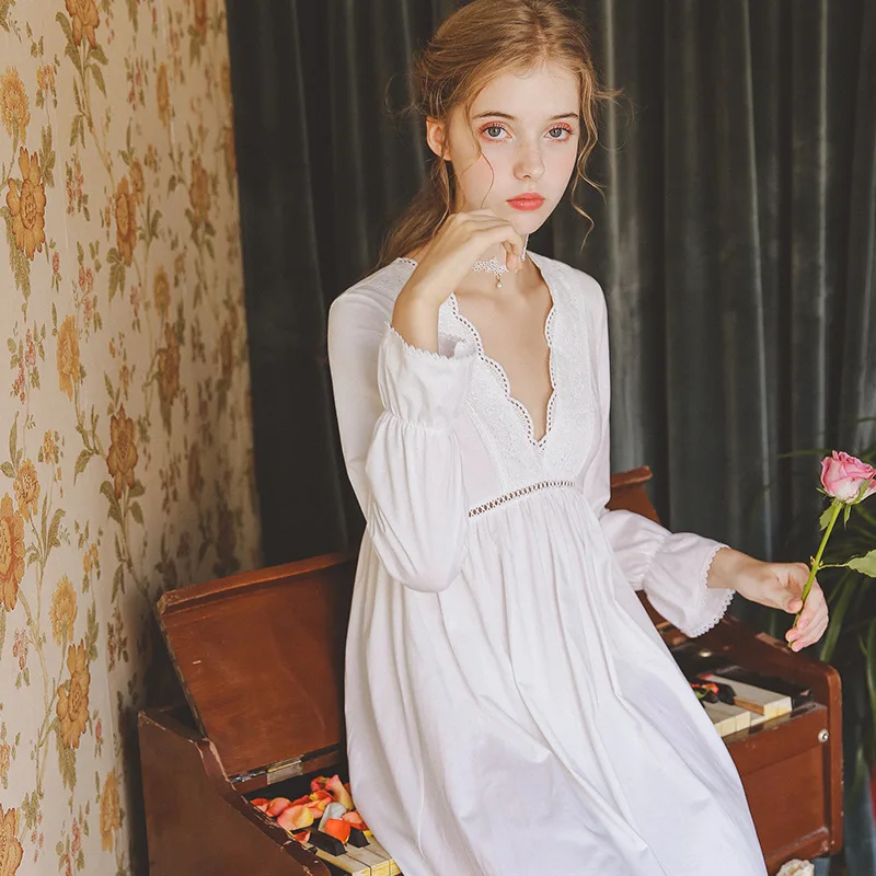 Женская ночная рубашка с кружевными краями вязаная Пижама присборенной талией