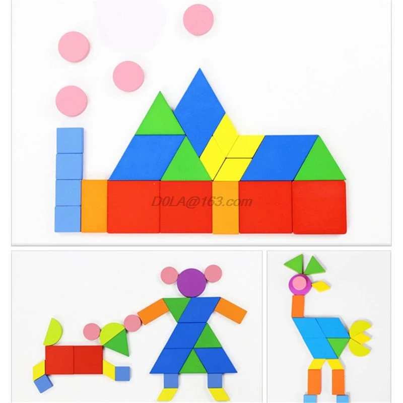 

Wooden Pattern Blocks-Tangram Shape Set Color Sorting Stacking Game Wood Animal Jigsaw Preschool Montessori Brain