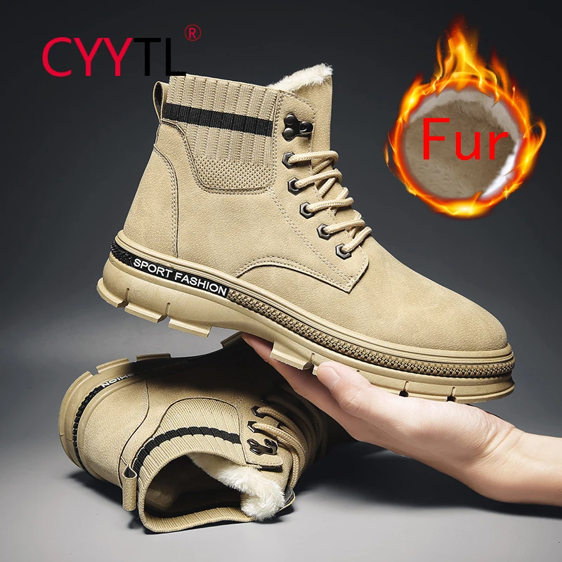 

CYYTL Men's Winter Snow Ankle Boots Outdoor Hiking Booties Warm Fur Lined Cold Weather Waterproof Casual Tooling Work Shoes