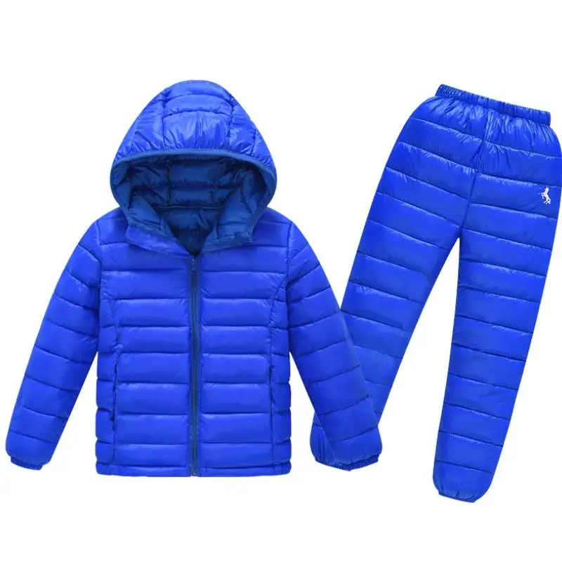 Детский комплект одежды для мальчиков и девочек зимняя куртка с капюшоном штаны