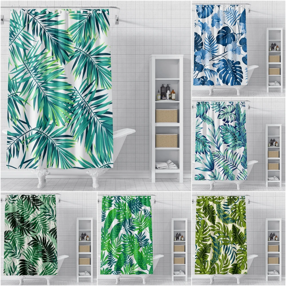 

Green Leaves Shower Curtain Waterproof Fabric Bathroom Curtain Tropical Plant Bathroom Shower Curtains With Hooks Toilet Decor