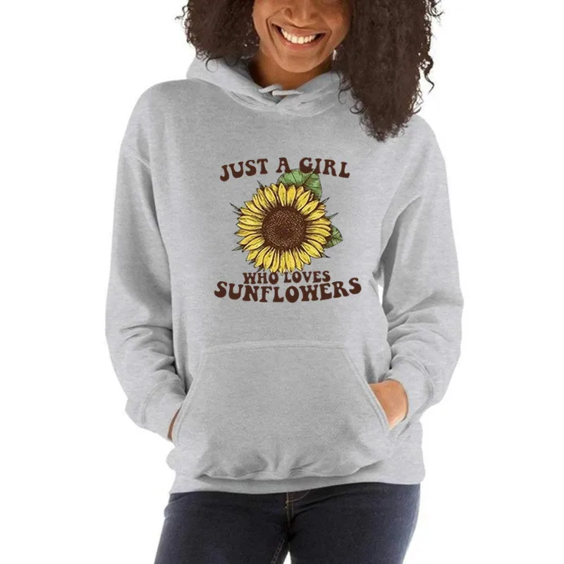 

Just A Girl Sunflower Print Long Sleeve Hoodie Sweatshirt Women Couple Clothes Spring/Autumn Long Sleeve Streetwear Women