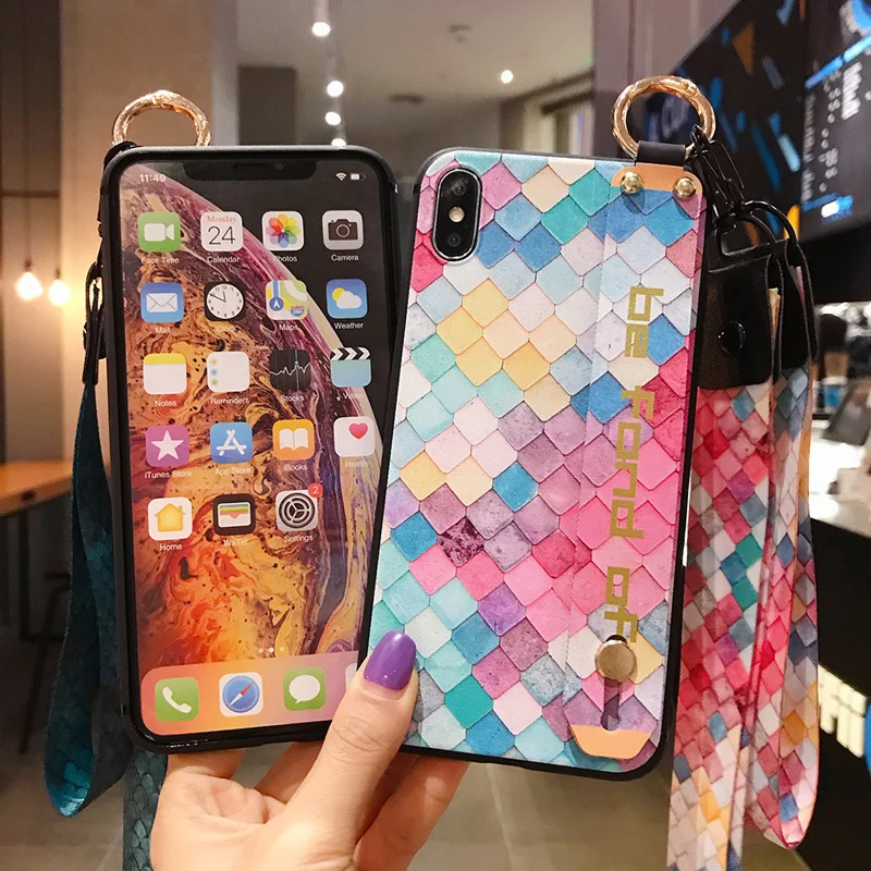 Чехол для Samsung Galaxy S20 Ultra Plus A71 A51 A70 A50 S8 S9 S10 Note 10 чехол на запястье с рыбьей чешуей |