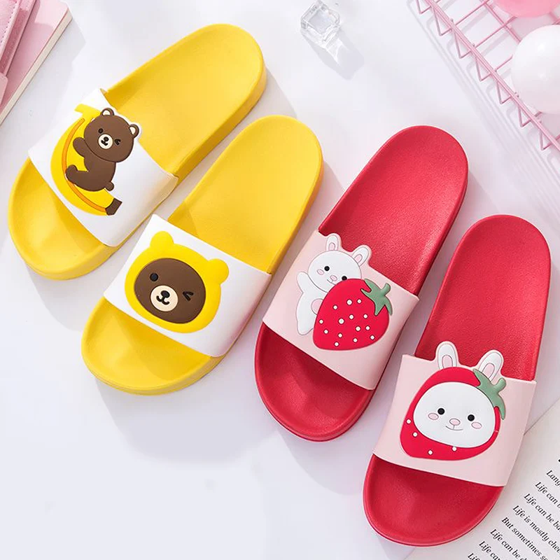 Летние женские шлепанцы с мультяшным медведем и кроликом Милые Пляжные пандой