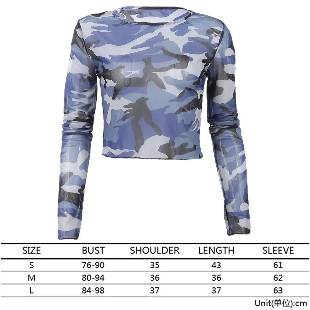 Женская камуфляжная футболка с длинными рукавами укороченные женские топы в