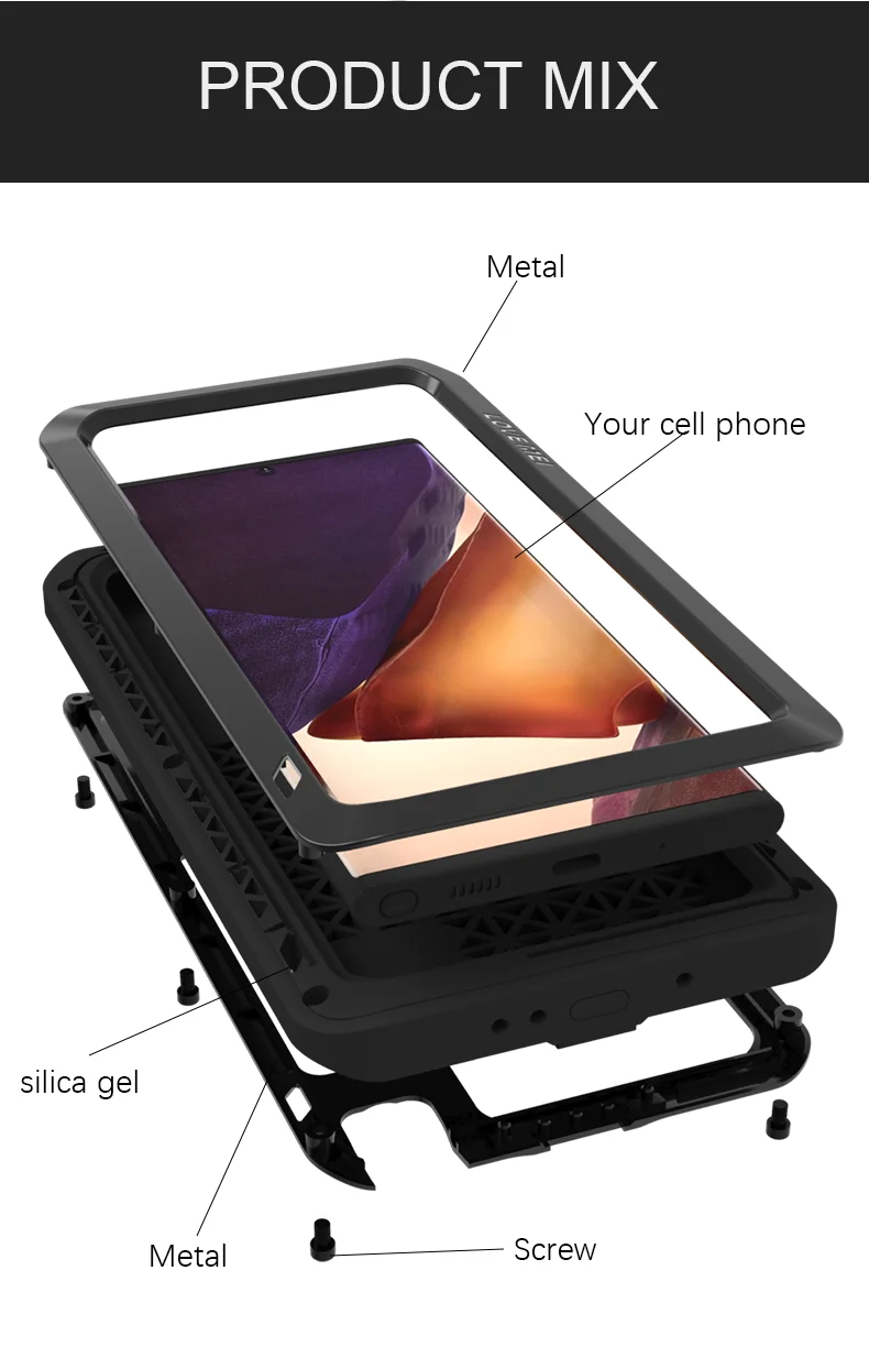 

Love Mei for samsung Galaxy Note 20 Shockproof Metal Aluminum Case Cover For Galaxy Note 20 Ultra Three proofing love mei phone