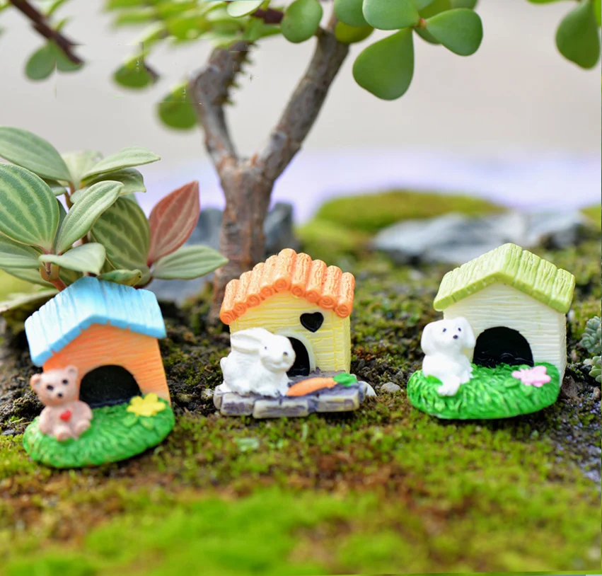 Полимерная собака медведь животное мини дом домашнее здание микро технические