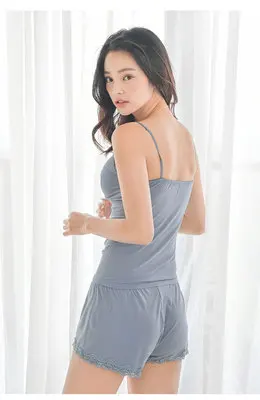 Daeyard Two Piece Cotton Pajama Set Sexy Lace Cami And Shorts Pyjamas Sleepwear Modal High Elastic Pijama Nightie Home Clothes