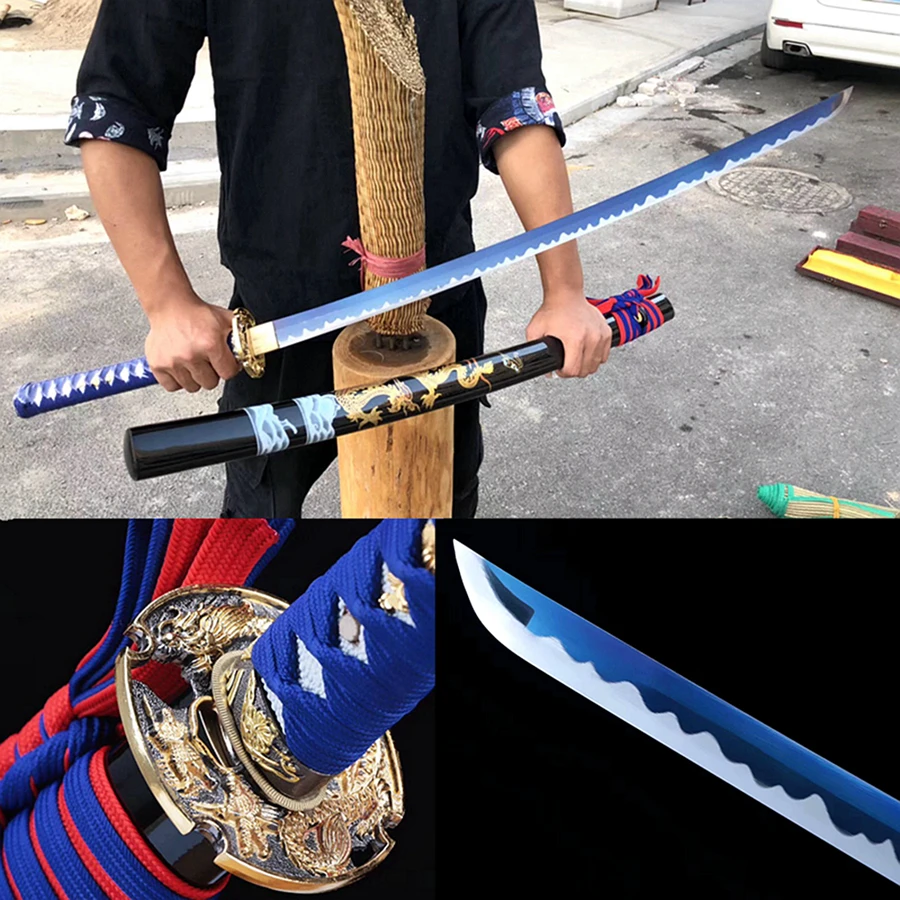 Ручная ковка синий острый японский самурайский меч из 1095 углеродистой стали