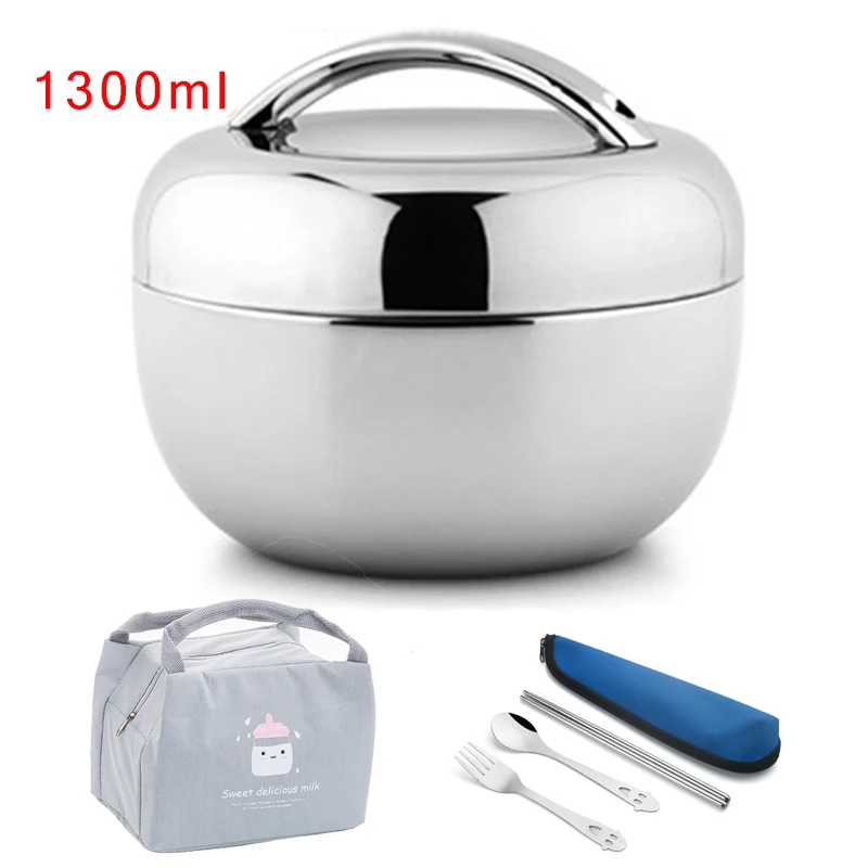 1300ml And Bag Set Вакуумный толстый контейнер для хранения еды из нержавеющей стали, термос, Портативный Ланч-бокс для пикника Bento, офисный Ланчбокс, набор посуды для взрослых - Цвет: 1300ml And Bag Set