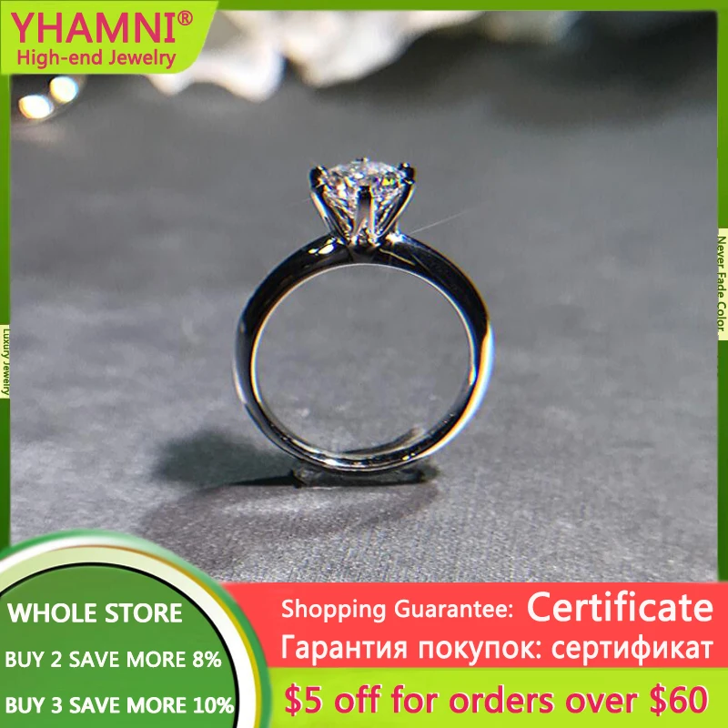 

YHAMNI Luxury 18K White Gold Color 925 Sterling Silver 1.5 Carat Zirconia Diamond Rings For Women Bride Wedding Jewelry AR121