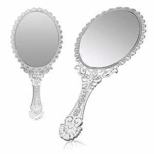 1Pcs Silver Vintage Mirror Ladies Floral Repousse Oval Round Makeup Hand Hold Mirror Princess Lady M in USA (United States)