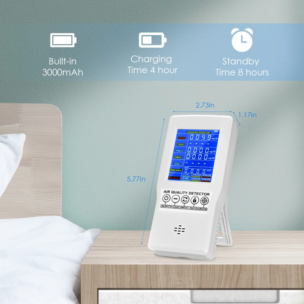 Монитор качества воздуха точный тестер для CO2 формальдегида (HCHO) TVOC PM2.5/PM10