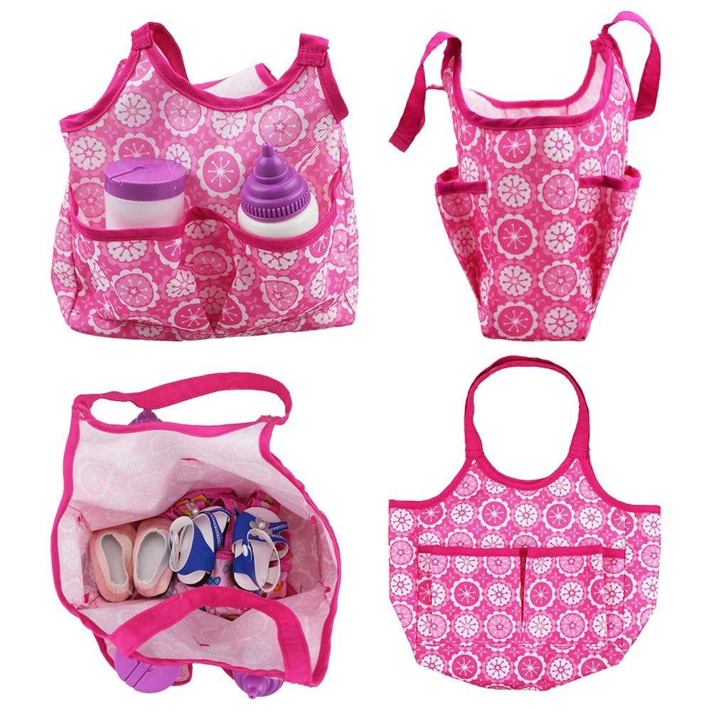 Baby Bottle Diaper Handbag for 43cm Newborn Dolls & 18 inch AG Generation Doll, Toys Doll Accessories Outgoing Carrier Bag