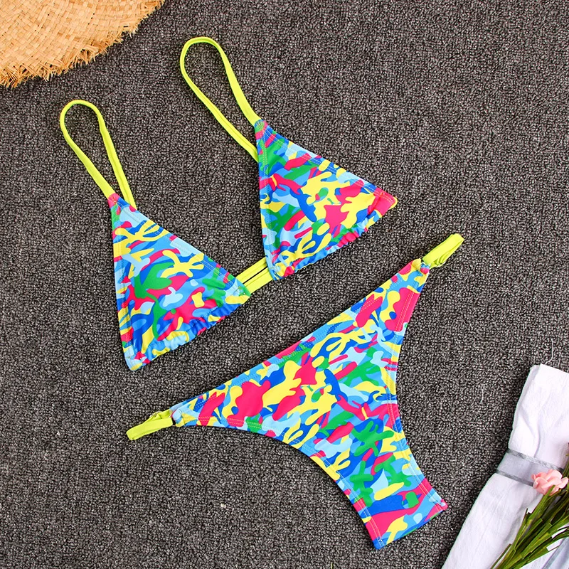 

Patchwork Print Biniki Brazilian Fashion Vertical Stripes Swimwear Women Clothing Bathing Suit Holiday Swim Push Up Bikini Set