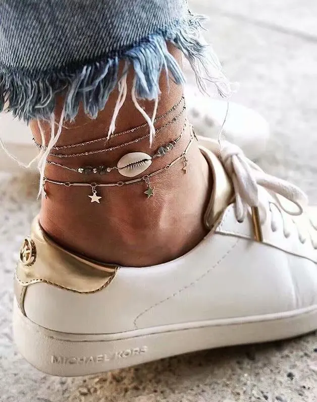 Браслеты на ногу Женские многослойные анклеты ручной работы с ракушками и