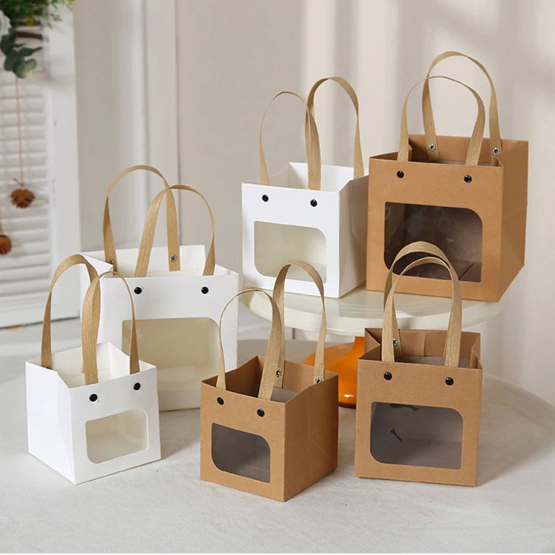 

5/10pcs Square Gift Bags For Wedding Birthday Baptism Party Candy Cake Souvenir Product Packaging Bag Kraft Paper Gifts Handbag