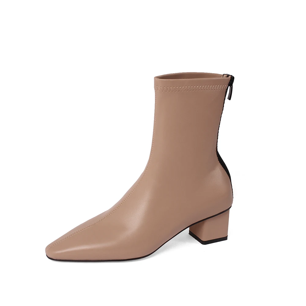 

RJN Fashion Round Toe microfiber women's boots Comfortable Square Thick Heel Ankle Boots Handmade Autumn Short Plush Bots RO171