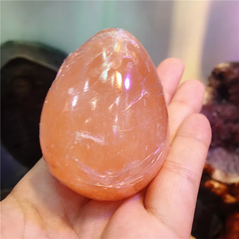 1pcs rock selenite cute egg crystal Himalayan orange stone cream gem crystal reiki healing As Gifts