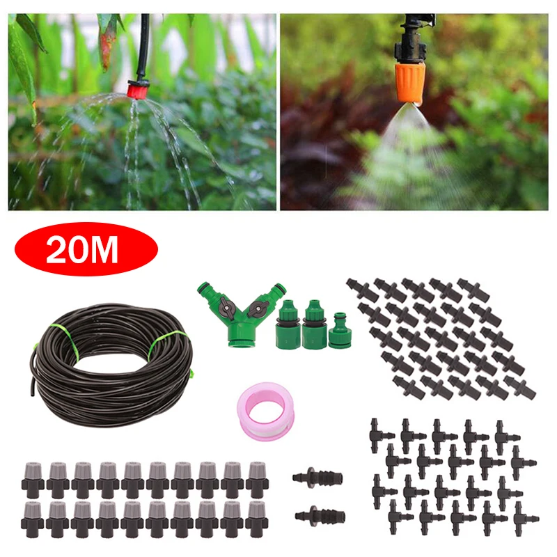 

20M Gardening Drip Irrigation System Kit Adjustable 8Holes 360 Degree Micro Flow Sprinkler Watering Set for Greenhouse Plant