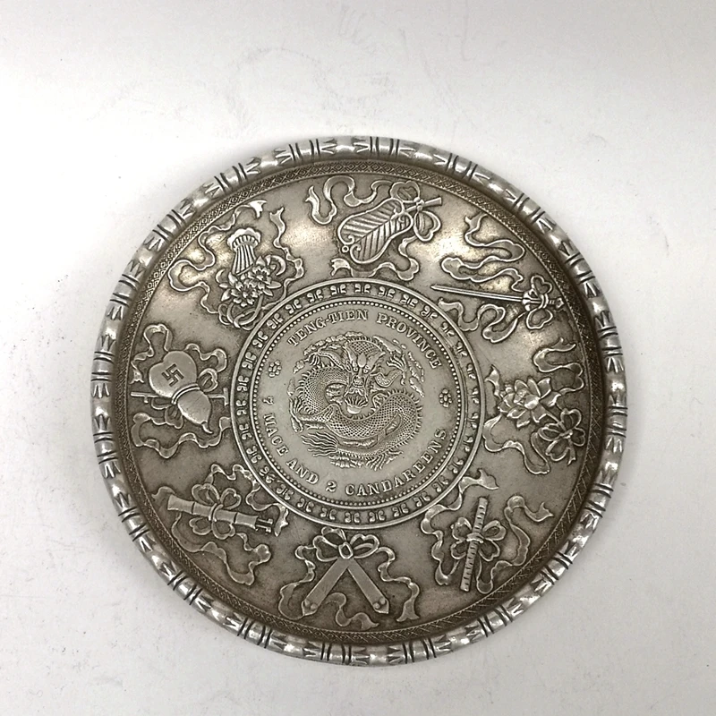 

YIZHU CULTUER ART Collection China Tibet Silver eight immortals stealth Inlay Coin Dish Decoration