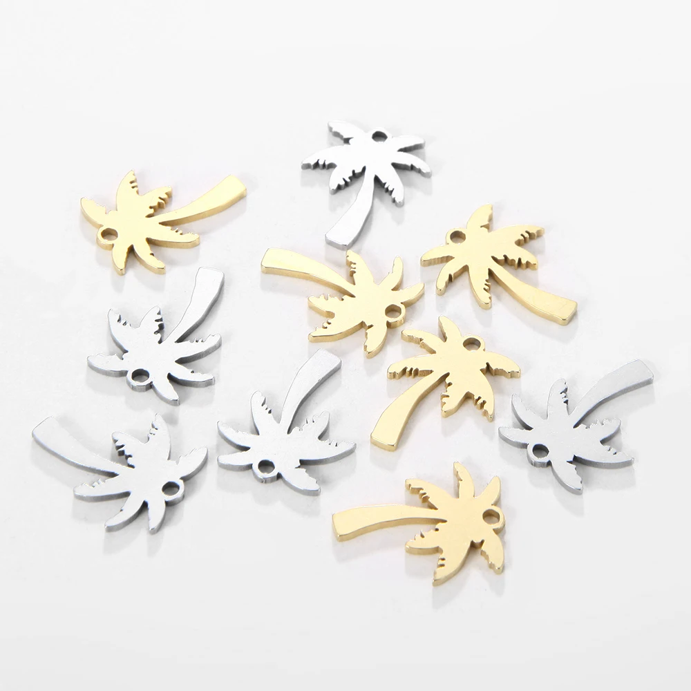 

Dinicessa 10Pcs/Lot New Pendant Palm Leaves Coconut Tree Stainless Steel Cactus Pendant For Making Jewelry Findings Earrings