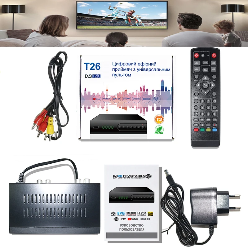 

U2C USB DVB T2 Wifi TV Tuner DVB-T2 Receiver Full-HD 1080P Digital Smart TV Box Support MPEG H.264 I PTV Built-in Russian manual
