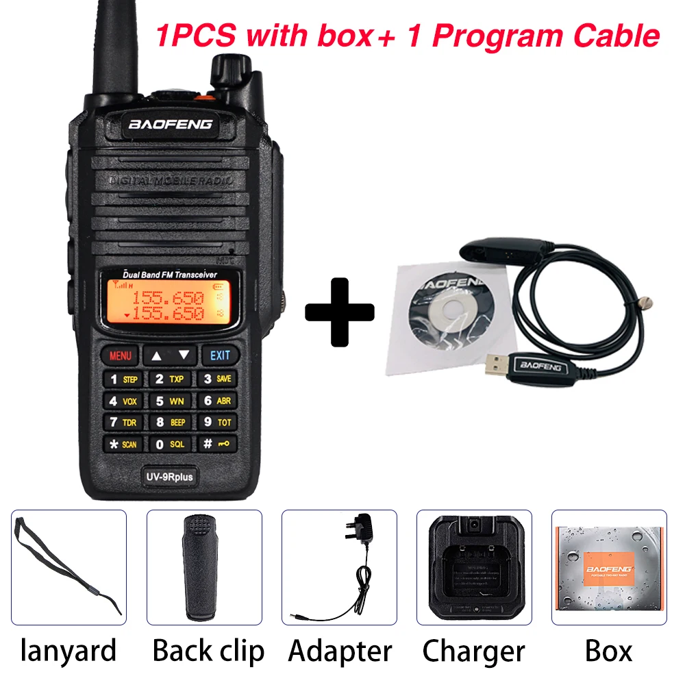 Box add cable Baofeng UV-9R plus Walkie Talkie IP67 Водонепроницаемый главный динамик CB радио FM приемопередатчик UHF/VHF радио 10 Вт 4800 мАч uv 9r plus - Цвет: Box add cable