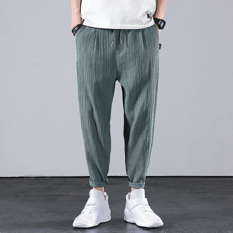 

Men's Pants Sports Casual Summer 2021 New Leggings Korean Fashion Quick Drying Ice Silk Black The Streets Couples Panty