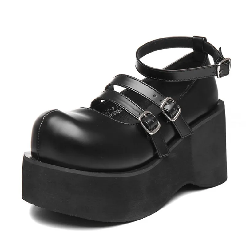 

2021 New Women Pumps Thick Sole 8CM High Heels Mary Janes Ladies Platform Shoes Valentine Shoes Straps Casual Creepers Wedges