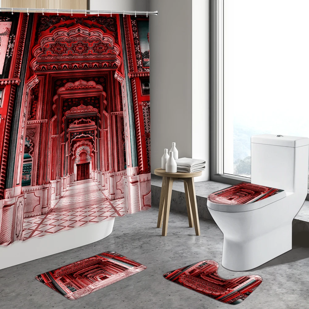 Miglior 4 Pezzi Vintage Vecchia Porta Di Legno Tenda Della Doccia Fattoria A Strisce Bordo Di Legno Tappeti Antiscivolo Tappeto Bagno Coprivaso Tappetini Da Bagno