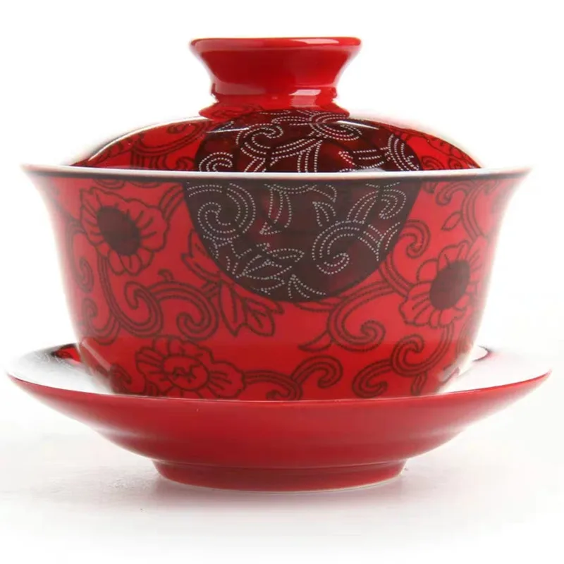 Дракон и феникс свадебный gaiwan чайная чаша китайский красный ted чайная чашка и блюдце набор - Цвет: Ratton 2