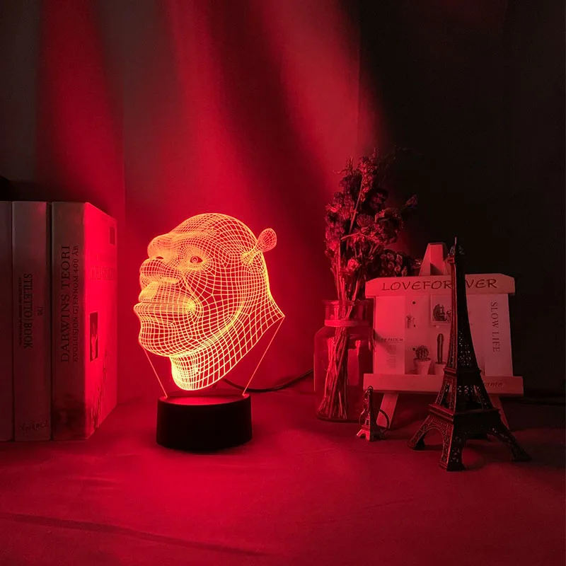 Светодиодный ночсветильник с голограммой в виде Шрека 3d иллюзионная лампа для