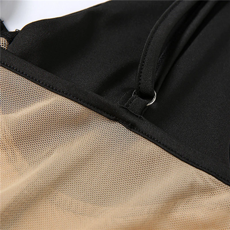 

Sexy Hot Patchwork Mesh See-Through Spaghetti Strap Skinny Dress For Women 2021 Fashion Club Party Bodycon Dresses Mujer