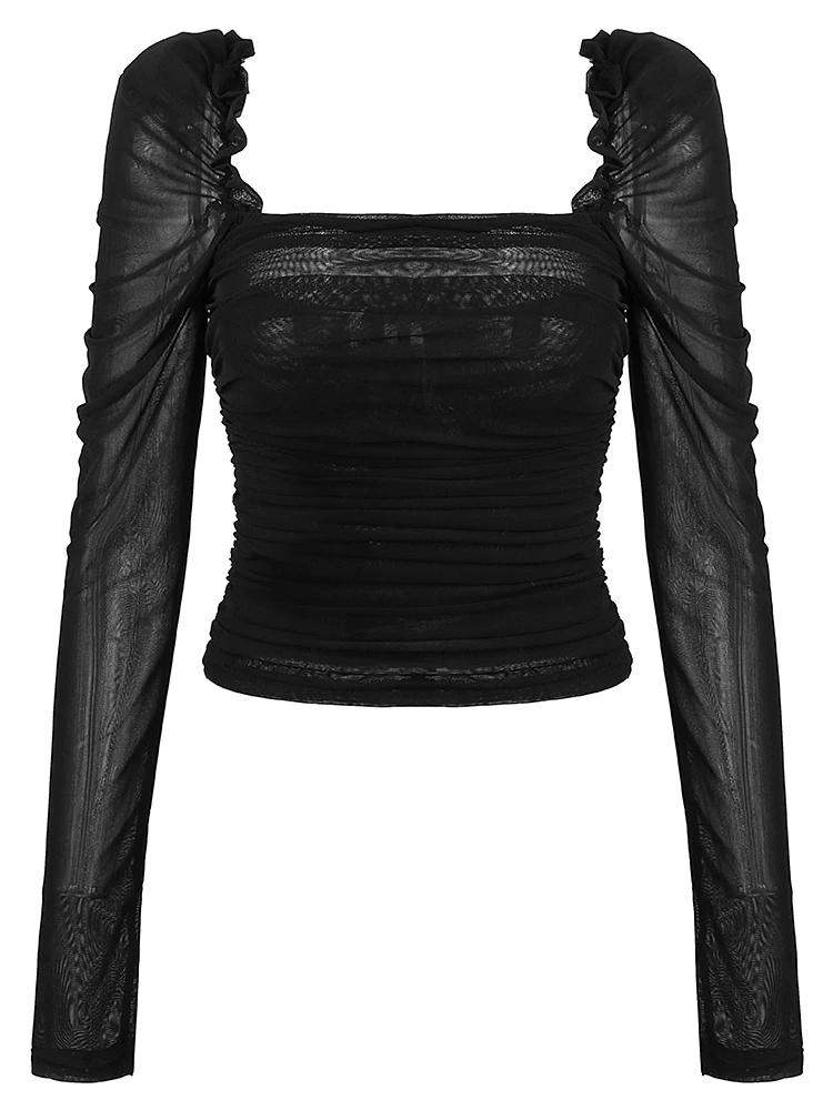 LANMREM нишевый квадратный воротник плиссированные Футболки с длинным рукавом для