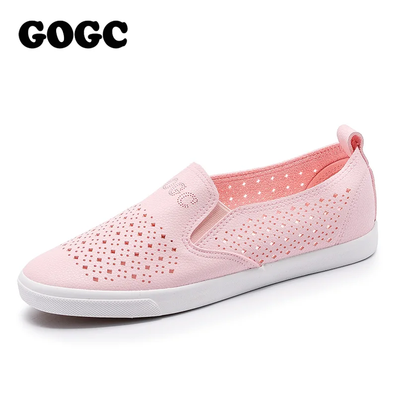 G936-24 GOGC слипоны Для женщин отверстие Обувь Дамские кожаные туфли дышащие мягкие Женская обувь на плоской подошве вулканизированной скольжения на Для женщин Спортивная обувь - Цвет: G936-24